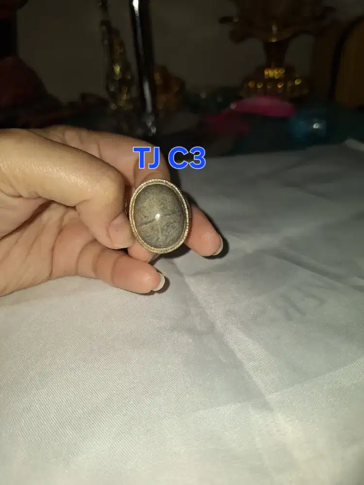 Batu cincin tapak jalak 
Hitam garis perak 
TJ c3 Ring perak alpaca