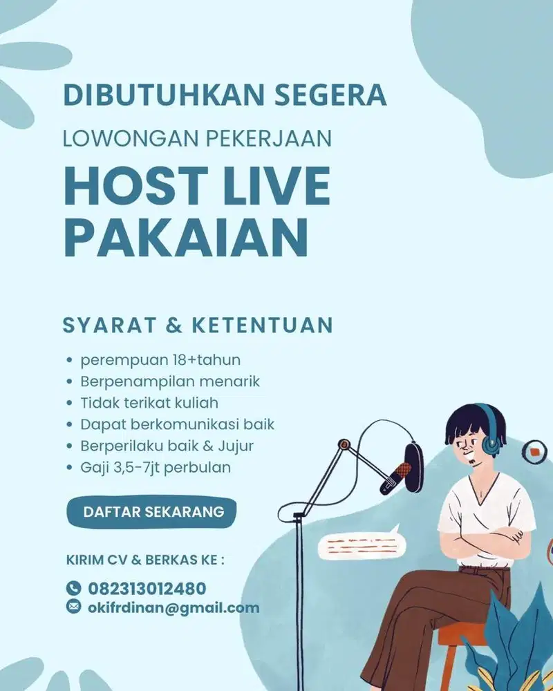 Dibutuhkan segera host live pakaian