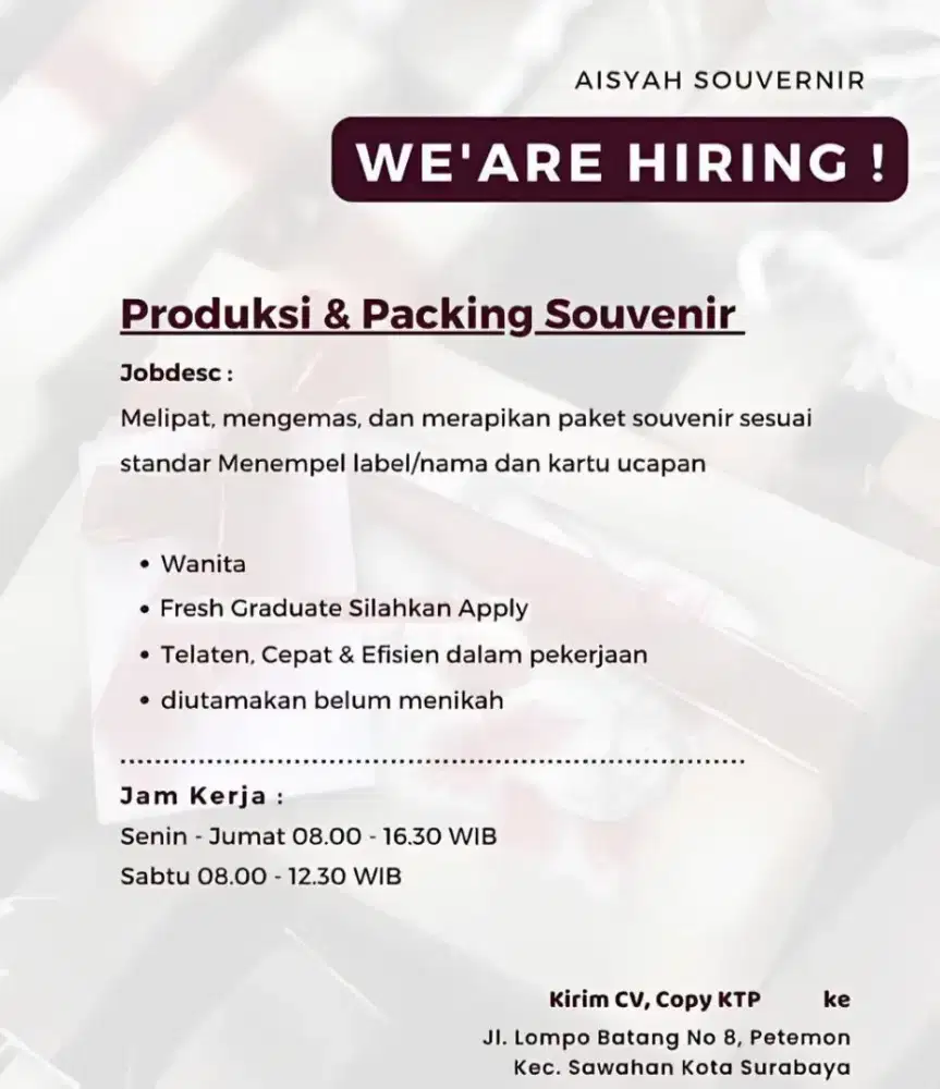 LOWONGAN KERJA PACKING SOUVERNIR