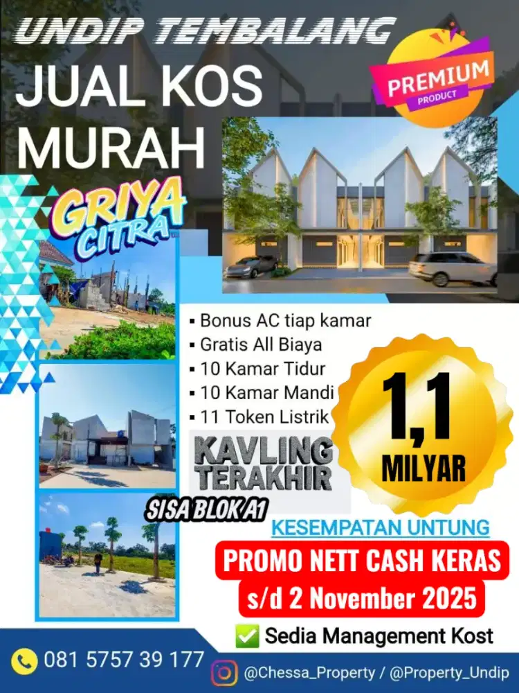 JUAL KOS PROMO 10 KAMAR 1,1 MILYAR UNIT TERAKHIR DI UNDIP TEMBALANG