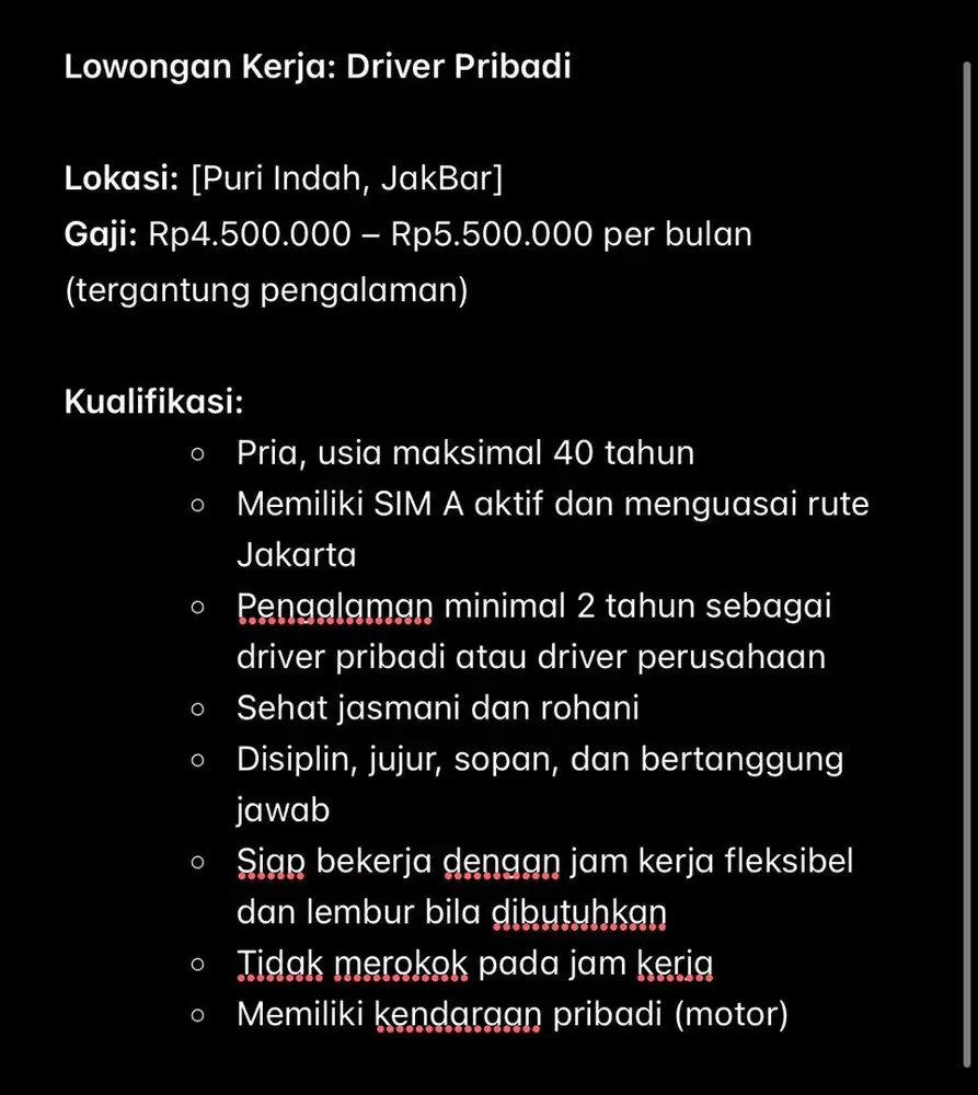 LowKer Supir Pribadi