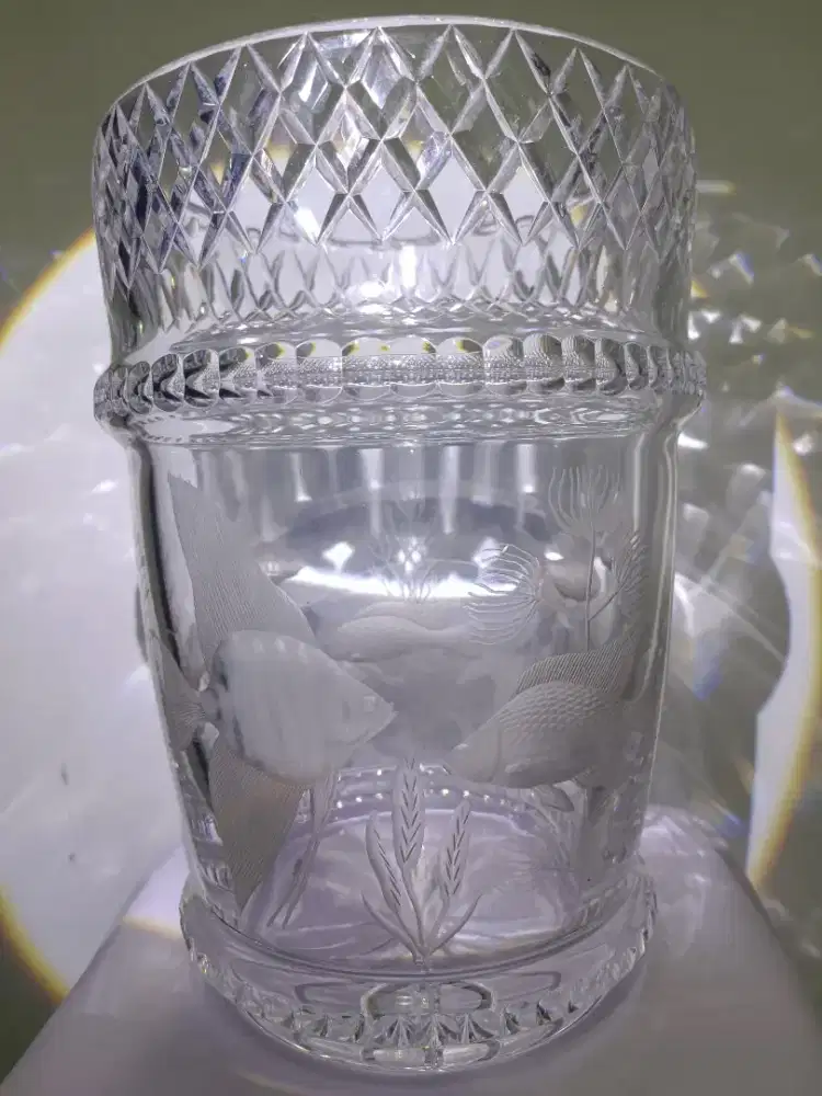 Crystal Bohemia vas ukiran ikan mewah vintage klasik antik