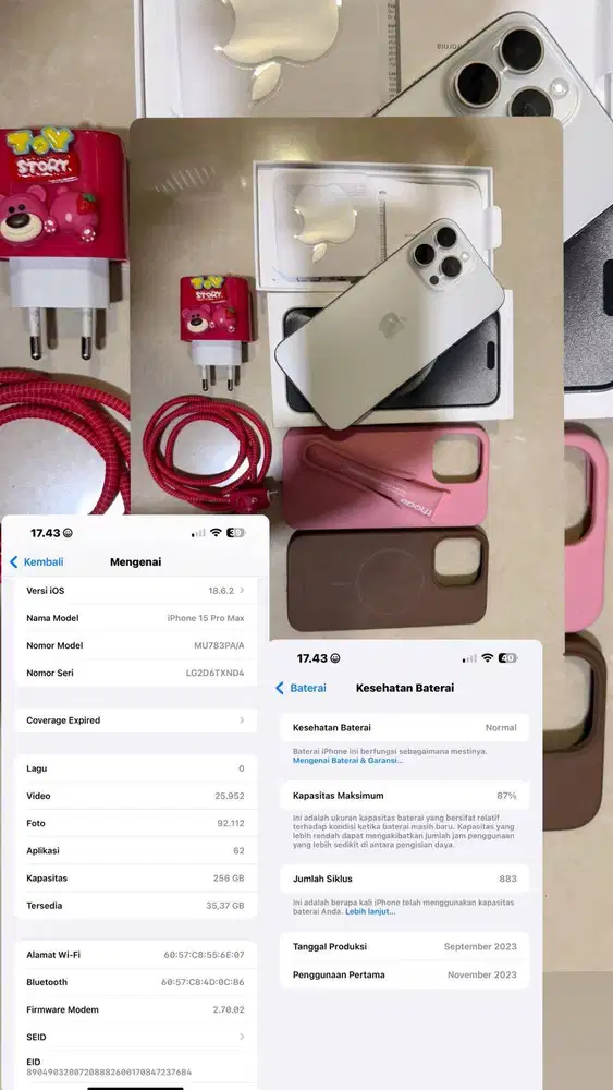 iPhone 15 Pro Max 256GB IBox Bekas Pemakaian Cewek Mulus Free Casing