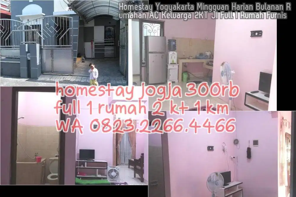 Homestay Yogyakarta Mingguan Harian Bulanan Rumahan AC Keluarga 2KT JI