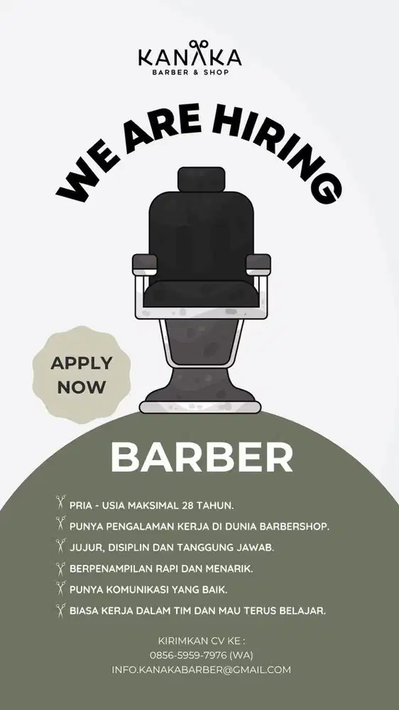 Dibutuhkan Barberman / Tukang Cukur