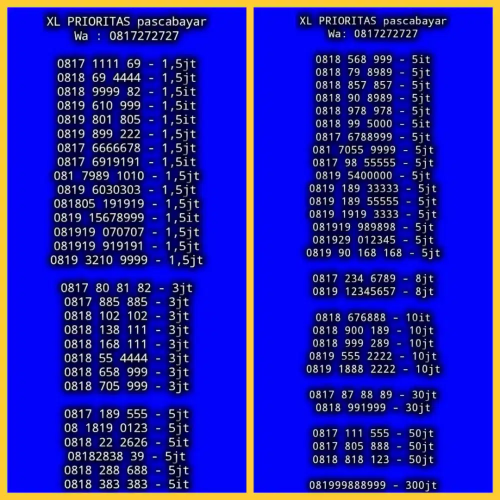 NOMOR CANTIK XL PRIORITAS PASCABAYAR