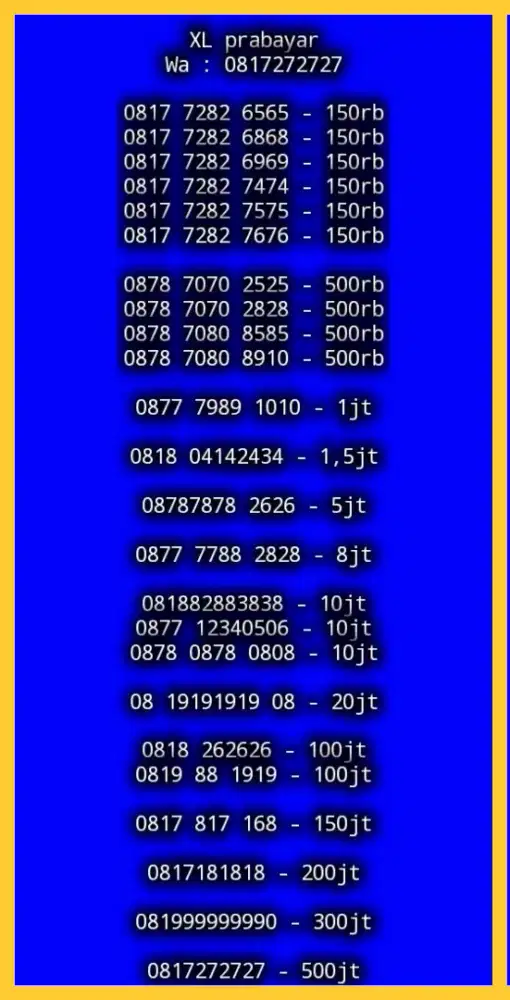 NOMOR CANTIK XL PRABAYAR