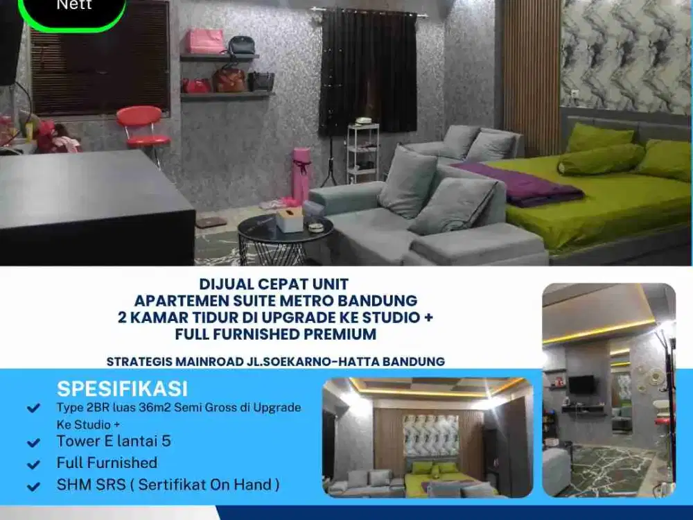 Dijual Cepat Apartemen Suite Metro Bandung
2BR di Upgrade Jd Studio+, full Furnished premium