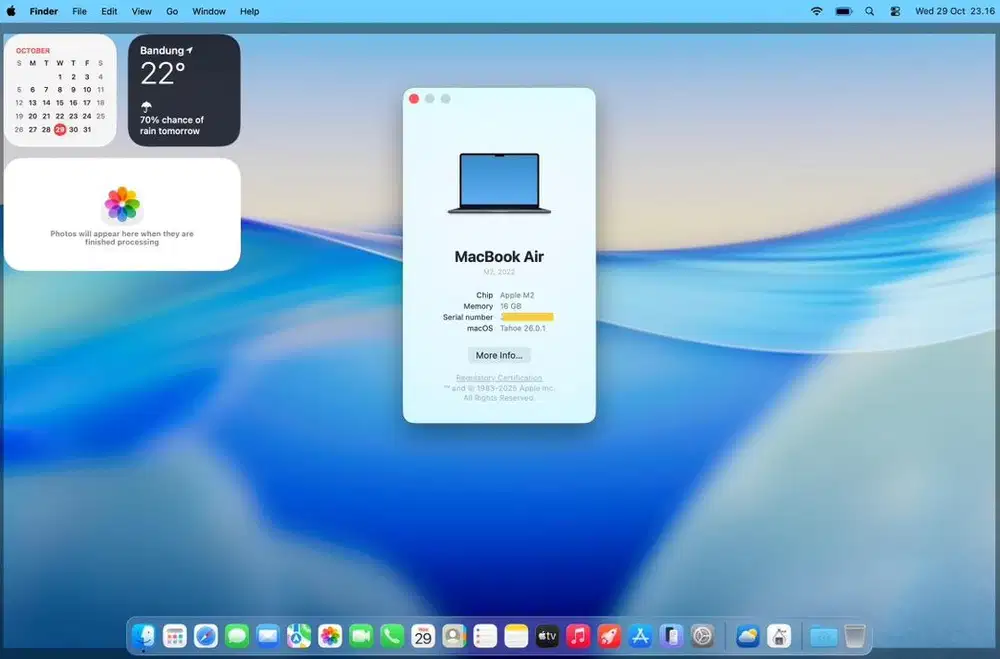 Macbook Air 13 M2 RAM 16GB SSD 256 Garansi desember 2025