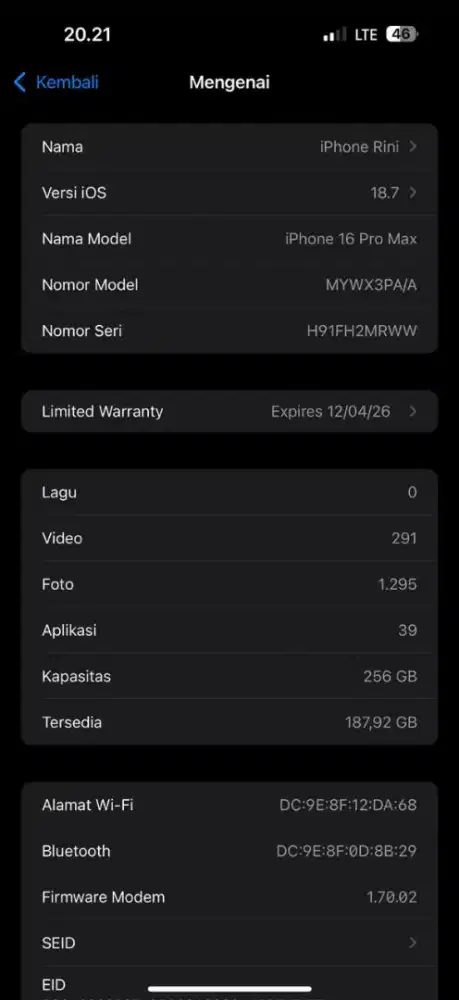 Iphone 16 Pro Max BH 100%