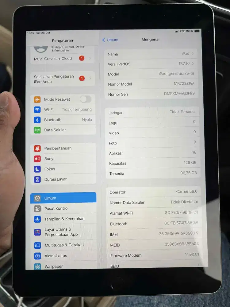 Ipad Gen 6 128 GB Kartu