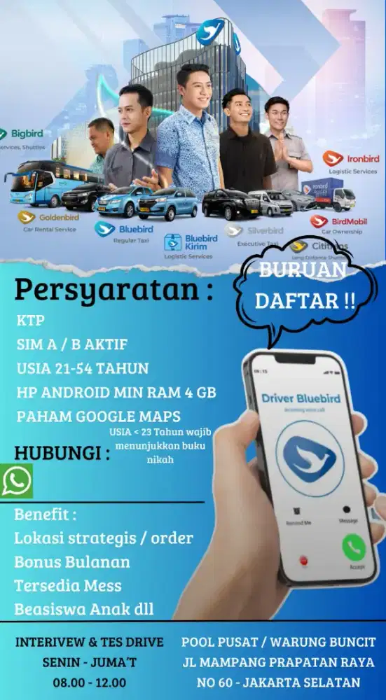 Lowongan Driver Taxi Bluebird