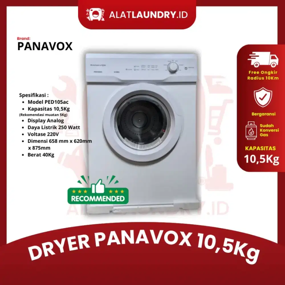 PANAVOX Dryer Mesin Pengering Pakaian 10,5kg (Konversi Gas)