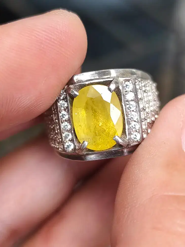 Batu Yellow safir sapphire 3.99 carat ring perak memo MGL yakut