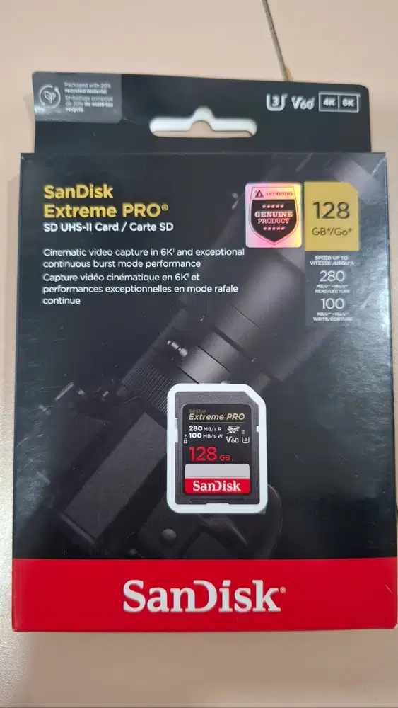 SanDisk Extreme Pro SDXC Card 128GB 280MB/s UHS-II U3 V60 4K UHD