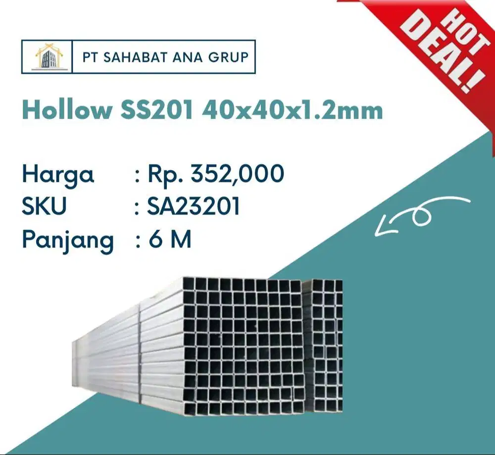 Hollow SS201 40x40x1.2mm