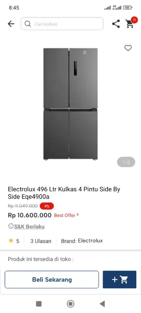 Electrolux 496ltr kulkas 4pintu