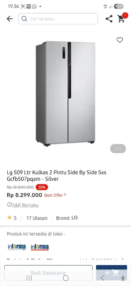 Kulkas LG side by side kapasitas