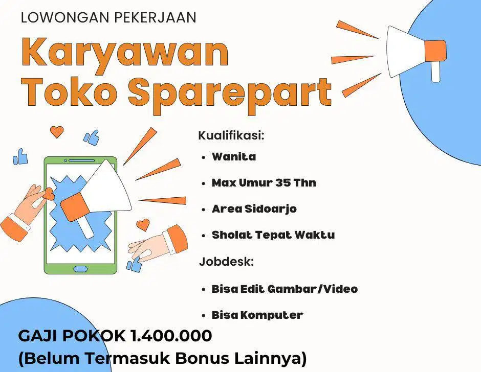 Dicari Karyawan Toko Sparepart