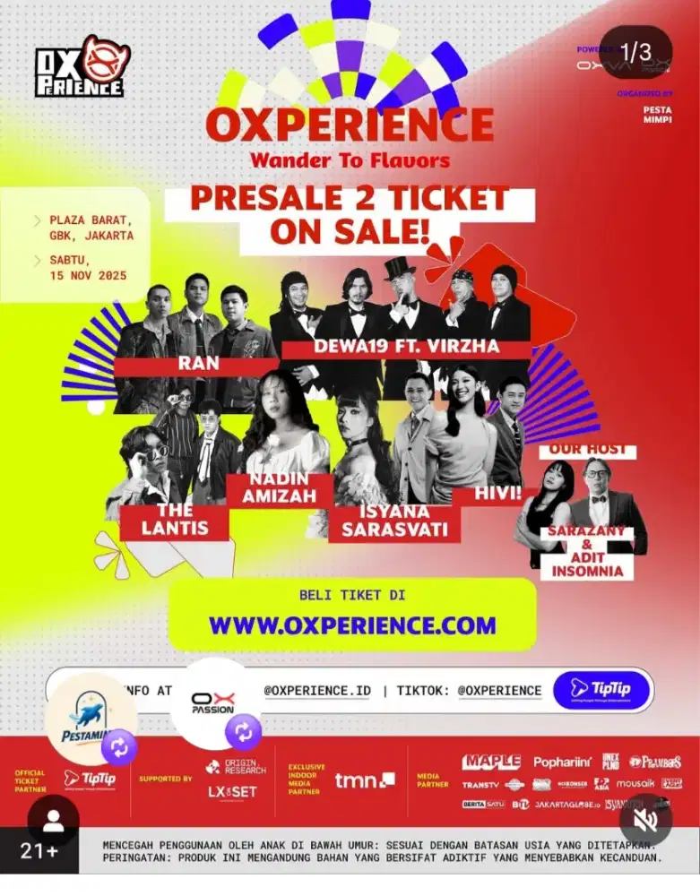 For Sale Tiket Konser Musik Oxperience 15 November 2025