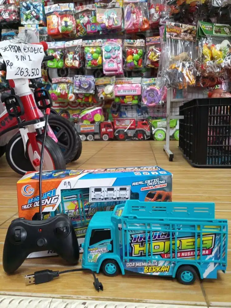 mainan anak rc truk oleng baterai cas