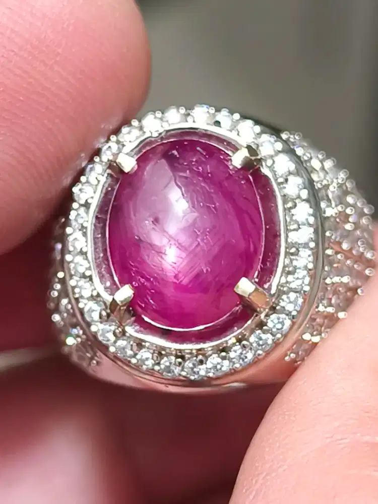Batu Ruby Star 5.35 carat ring perak memo MRI mulus