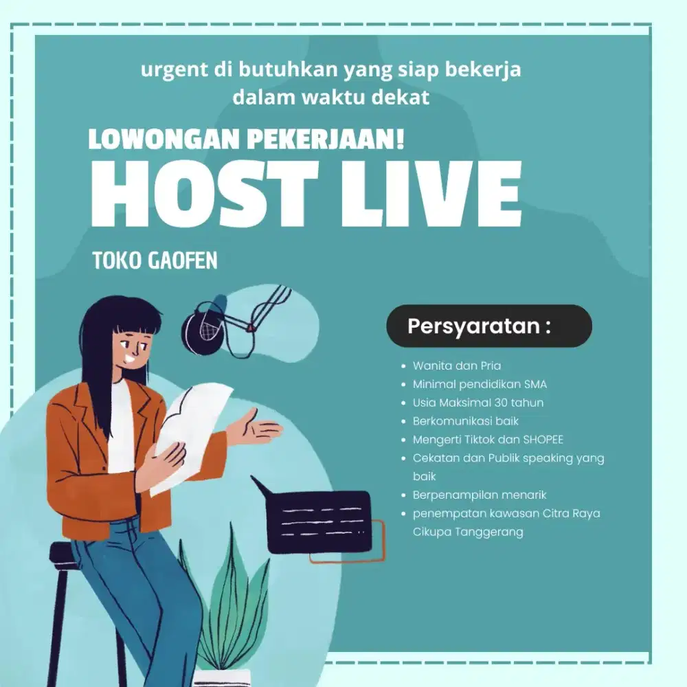 Di butuhkan cepat untuk live host berpengalaman