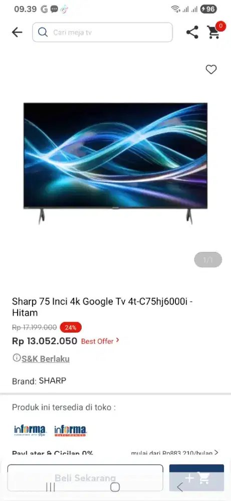 Sharp 75 inci 4k google tv