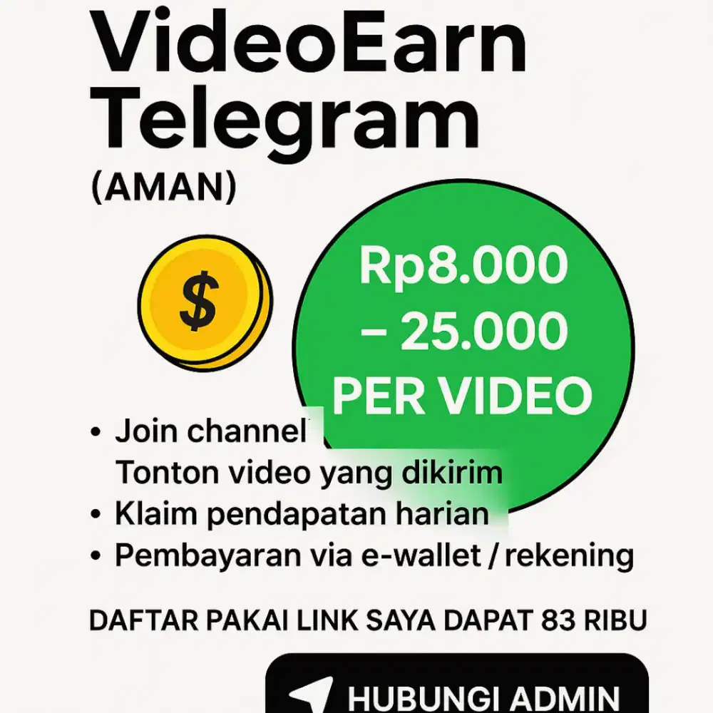 Nonton Video Dapat Uang di Telegram — Bayaran 8rb–25rb per Video