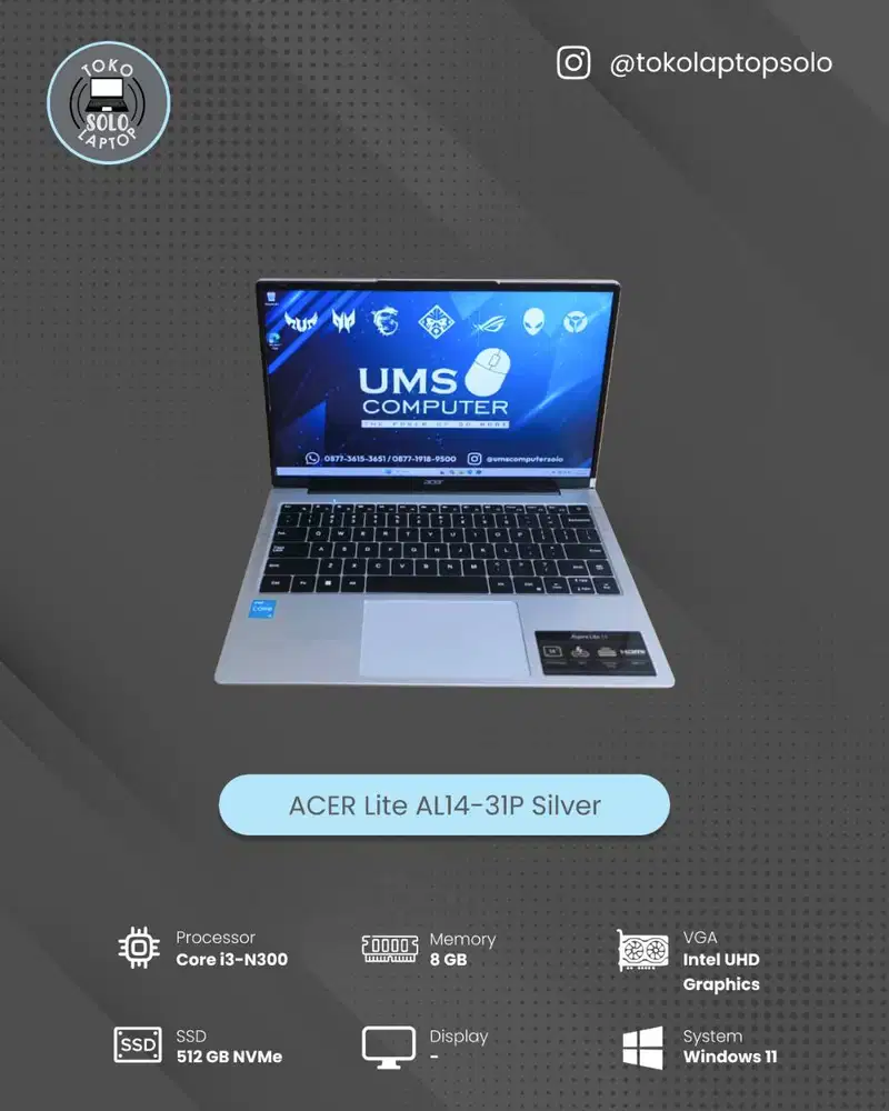 ACER Lite AL14-31P Core i3-N300 RAM 8GB SSD 512GB Intel UHD Graphics