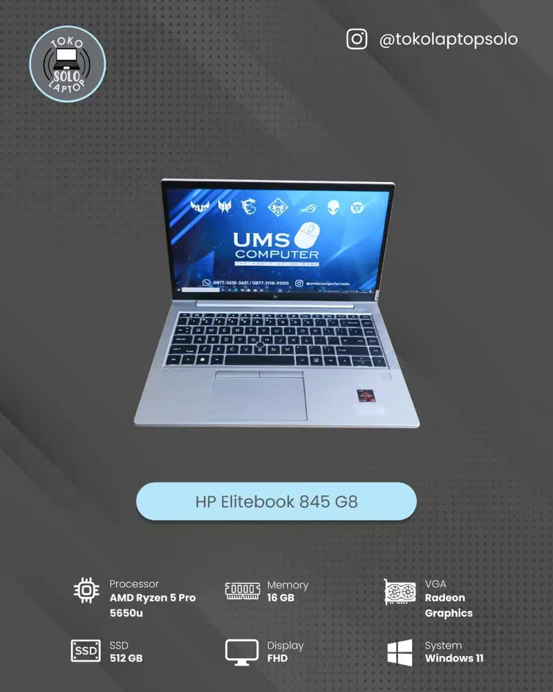 HP EliteBook 845 G8 AMD Ryzen 5 Pro 5650U RAM 16GB SSD 512GB FHD
