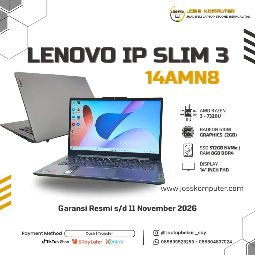 PROMO JUAL Laptop Murah LENOVO IP SLIM 3 Ryzen 3 7320U (8GB/SSD 512GB)