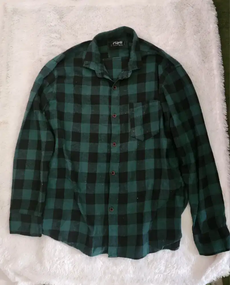 Dijual Kemeja flanel kotak2 hijau lengan panjang
