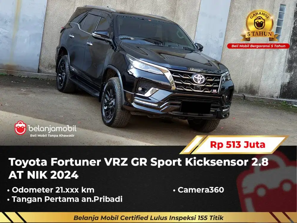 [ GARANSI 5 TH ] Toyota Fortuner VRZ GR Sport 2.8 AT Hitam 2024/2025