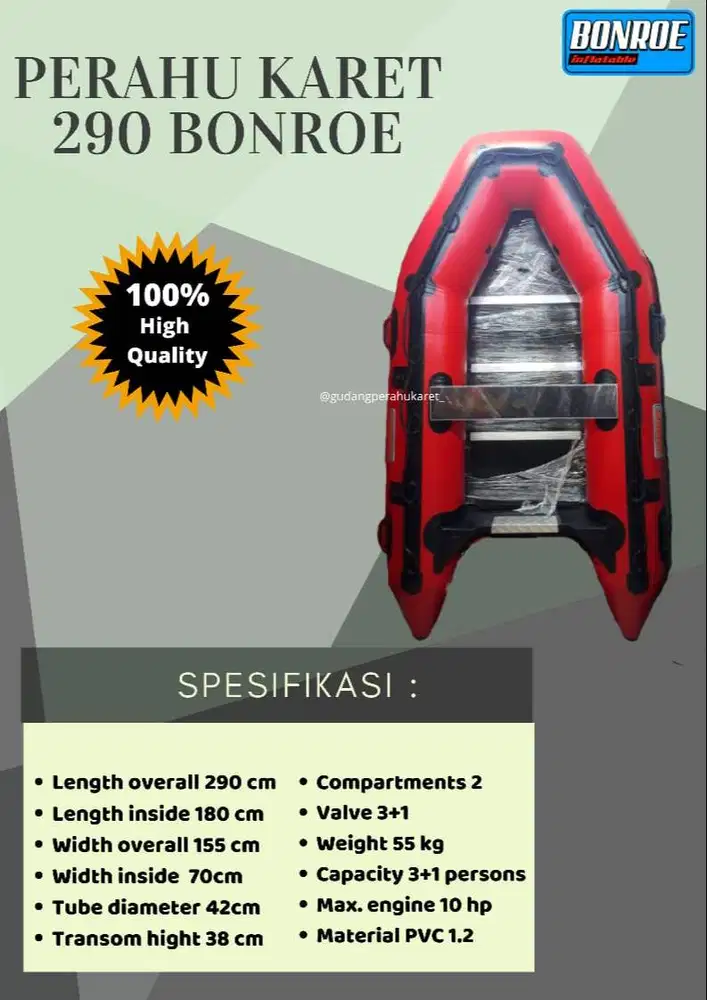 perahu karet 290 kapasitas 4 orang