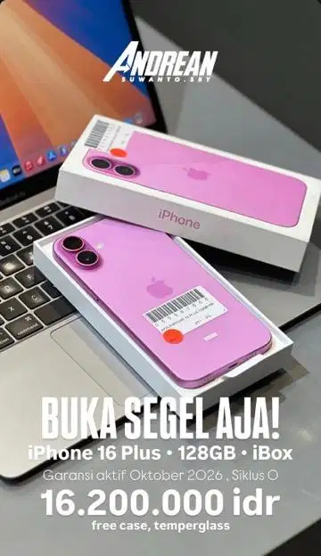 Second iphone 16 plus 128 gb ibox pink buka segel saja