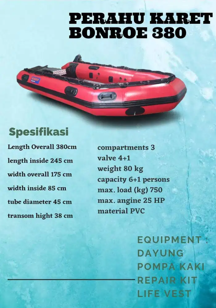 perahu karet bonroe 380 kapasitas 6 orang