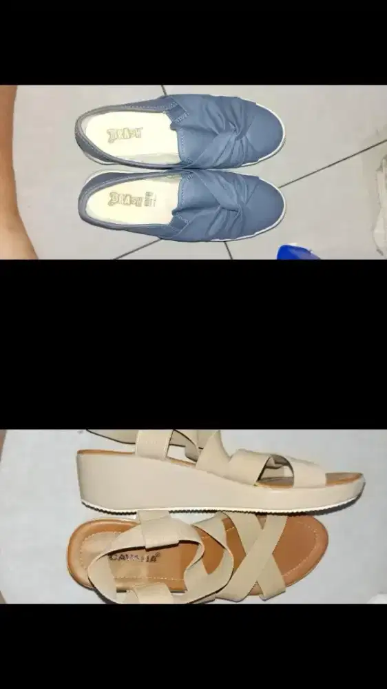 Sendal hak & kemeja, celana levis