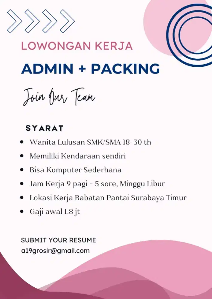 Admin Packing Babatan Pantai Surabaya Timur