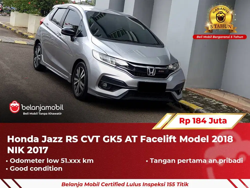 [ GARANSI 5TH ] Honda Jazz RS CVT GK5 AT Silver Facelift 2017 2018