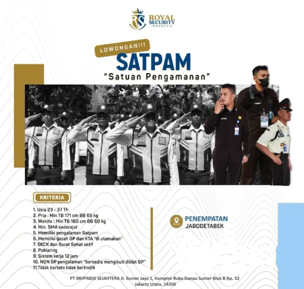 Dibuka lowongan kerja security untuk penempatan di jabodetabek