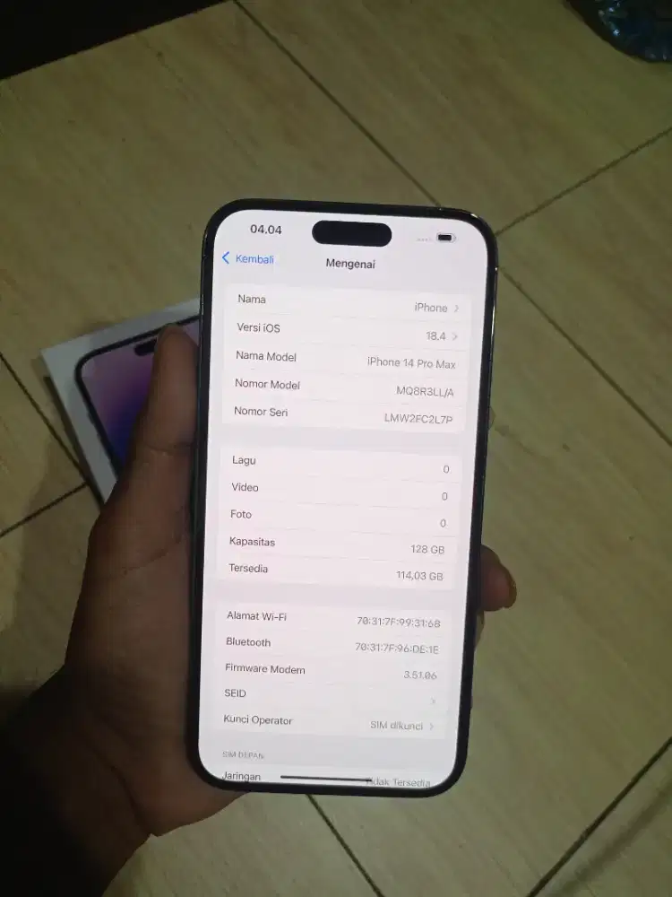 iPhone 14 ProMax 128 GB fullset inter RSIM Tanam (bisa semua kartu)