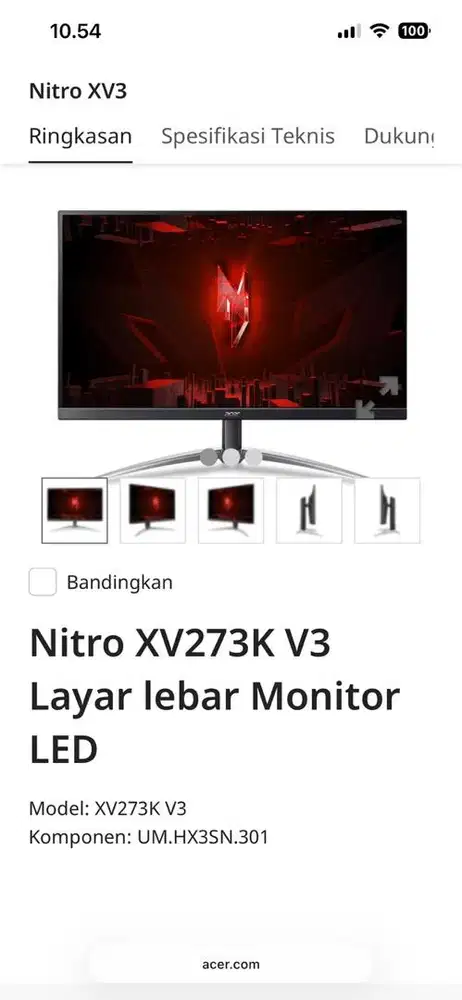 Monitor gaming acer XV273K V3 27