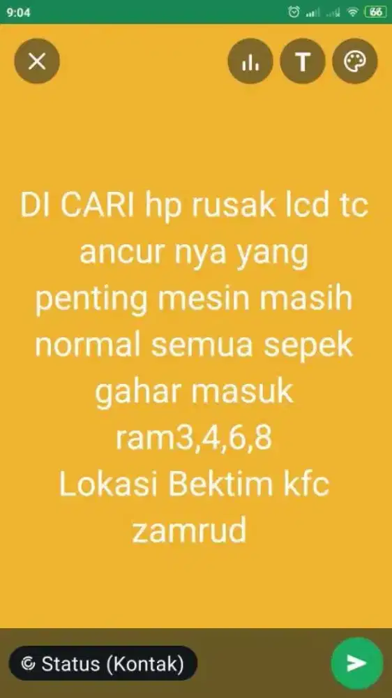 Di cari hp rusak lcd tc ancur