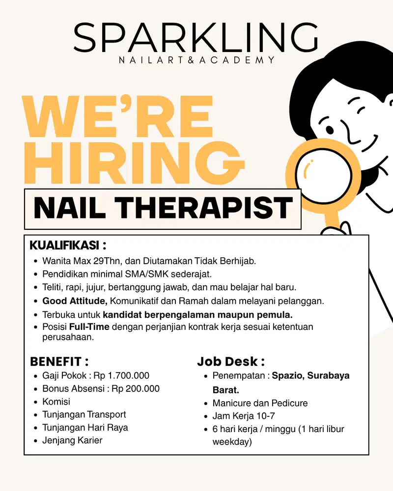 LOWONGAN KERJA NAIL THERAPIST SURABAYA BARAT