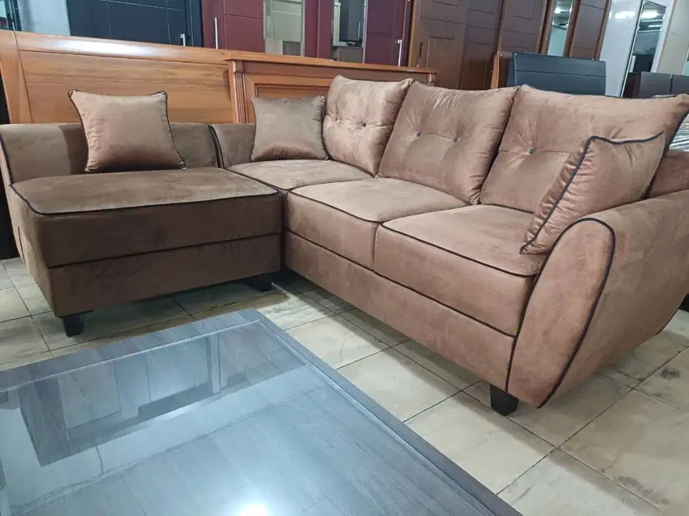 Sofa L Putus tangan oval, full list double hitam