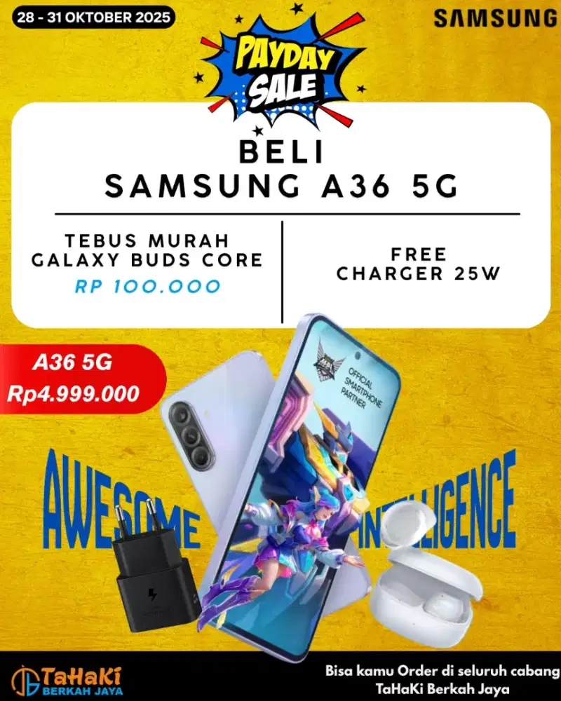FREE ADAPTOR 25W! SAMSUNG GALAXY A36 5G SEGEL GARANSI RESMI SEIN