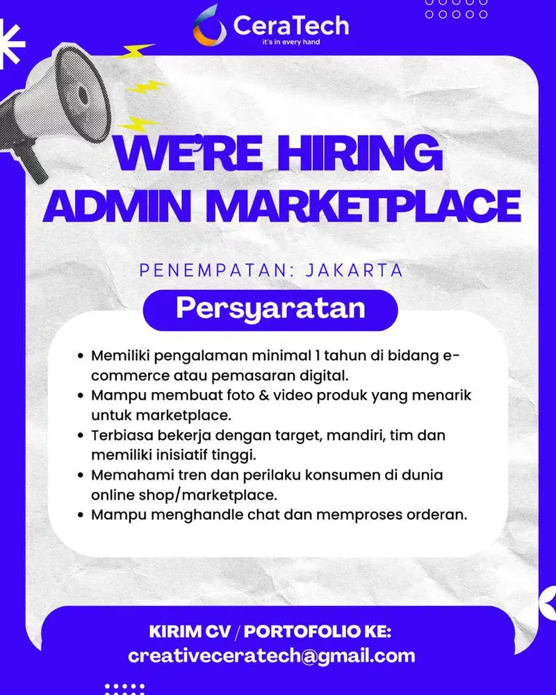 LOKER SALES B2B, MARKET PLACE ADMIN, DAN CONTENT CREATOR