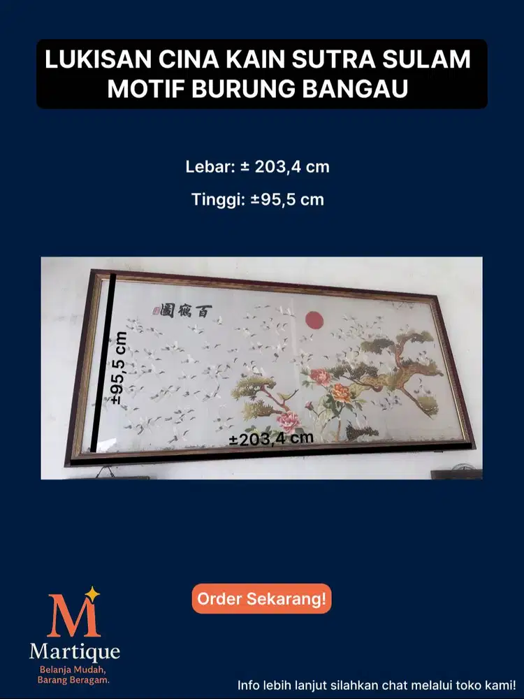 LUKISAN CINA KAIN SUTRA SULAM MOTIF BURUNG BANGAU