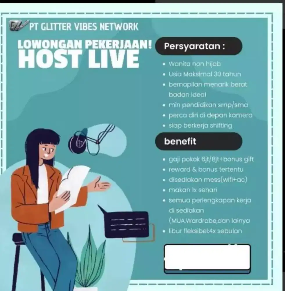 Lowongan kerja Host Live dan Talent dance